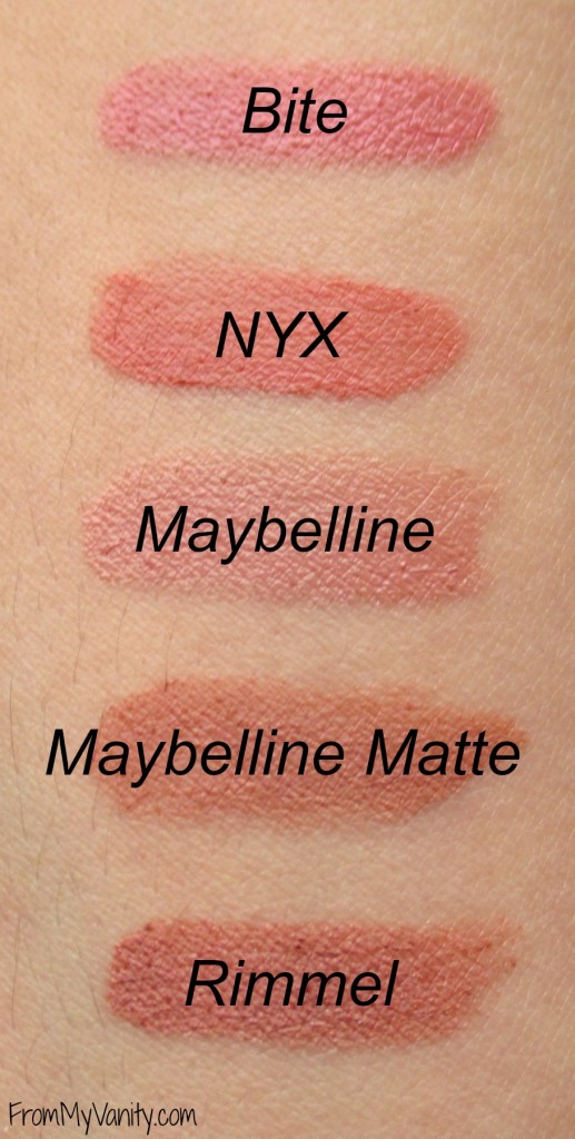 Top 5 Nude Lips for Light Medium Skintone // Arm Swatches // FromMyVanity.com