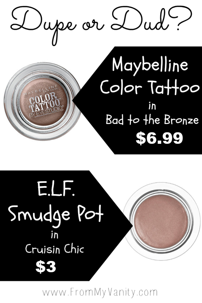 Curious to see if e.l.f.'s smudge pot is a dupe for a cult-favorite shade from Maybelline's Color Tattoo line? Click to find out! // FromMyVanity.com