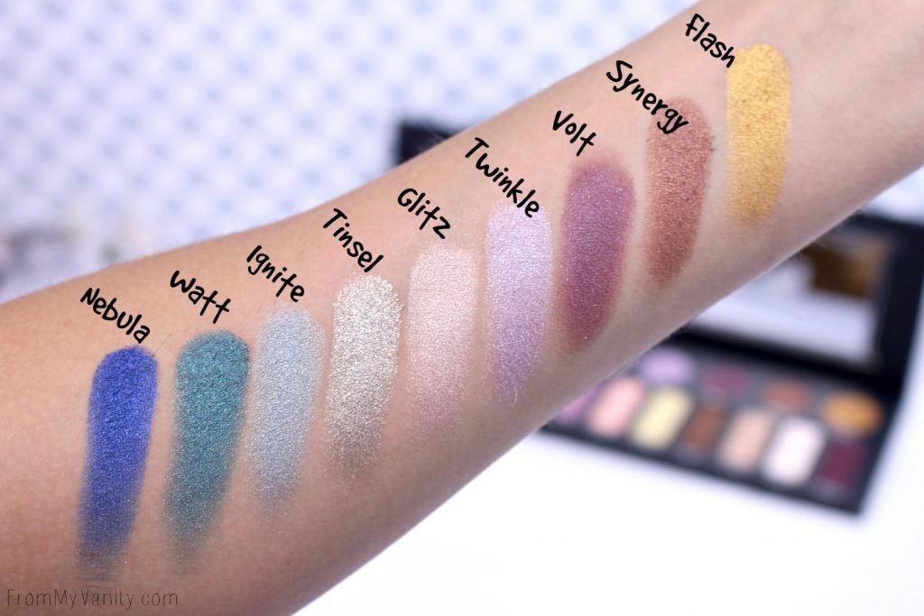 Swatches of the metallic shades in the Kat Von D MetalMatte palette