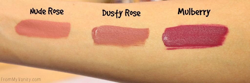 swatches from the LORAC PRO liquid lipstick line
