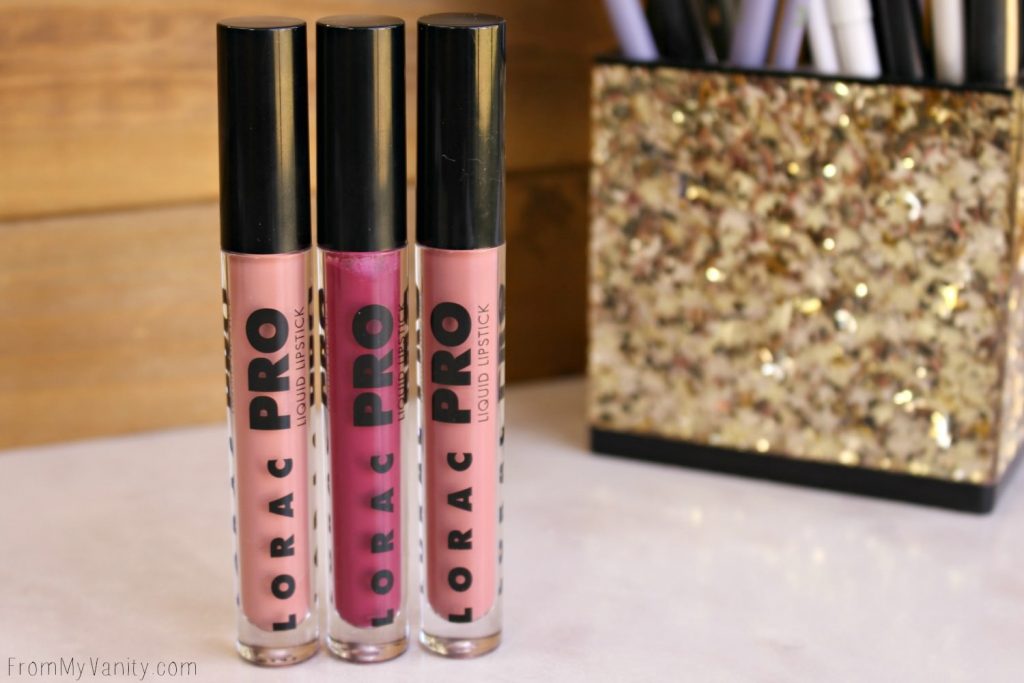 LORAC PRO liquid lipsticks, all in a row