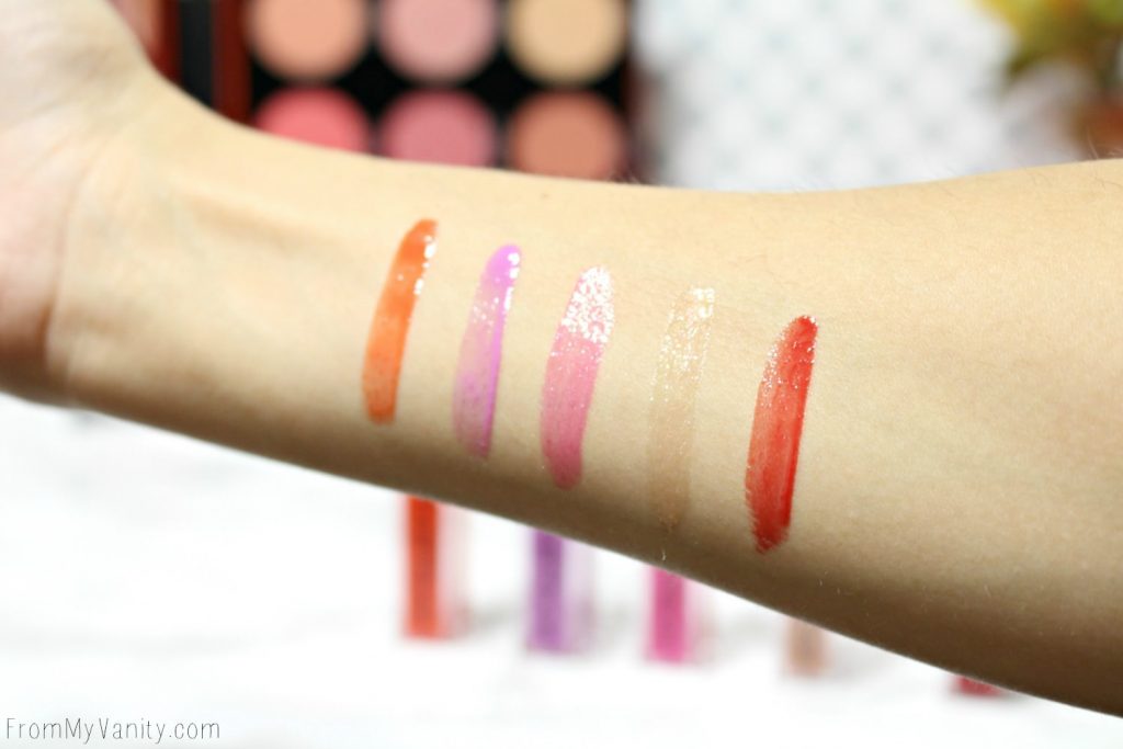 Arm swatches of the Smashbox Light It Up: Gloss To Go Set