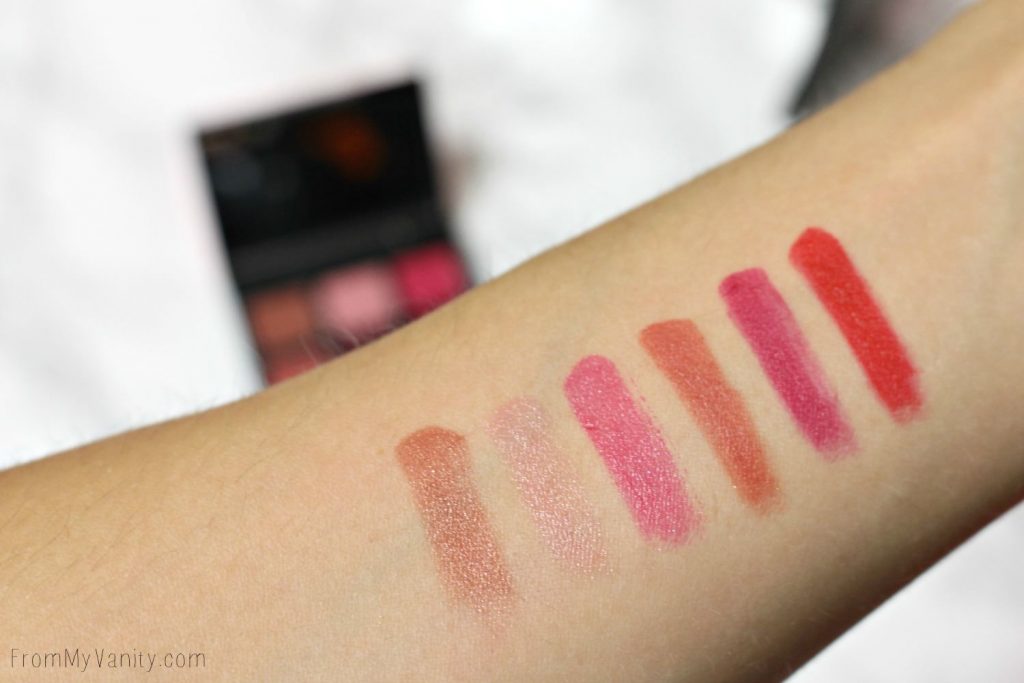 Arm swatches of the Smashbox Lips Light It Up: 3 Mini Palettes
