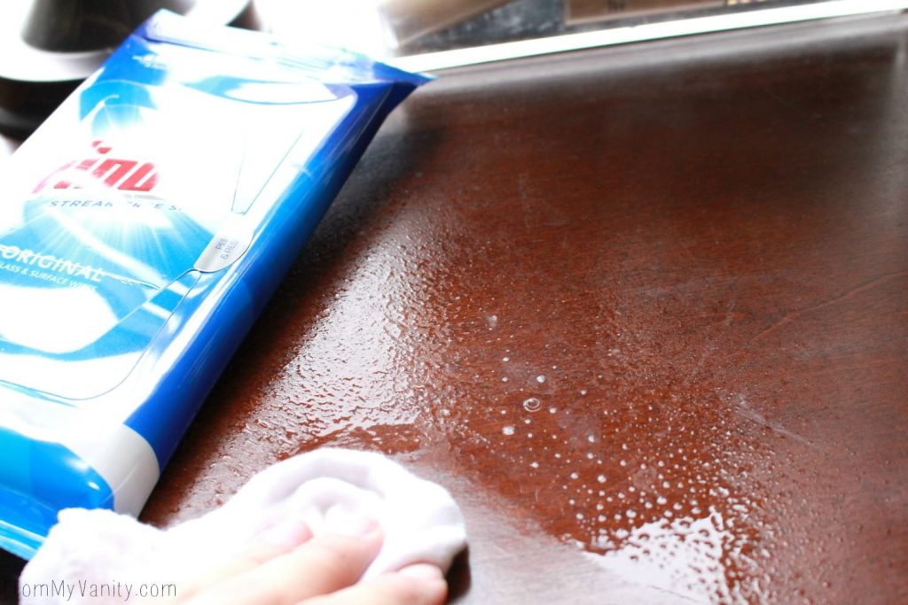5 Tips to Keep Your Vanity Clean - Windex® Vinegar Multi-Surface Cleaner Makes Cleaning your Table Quick and Easy!
