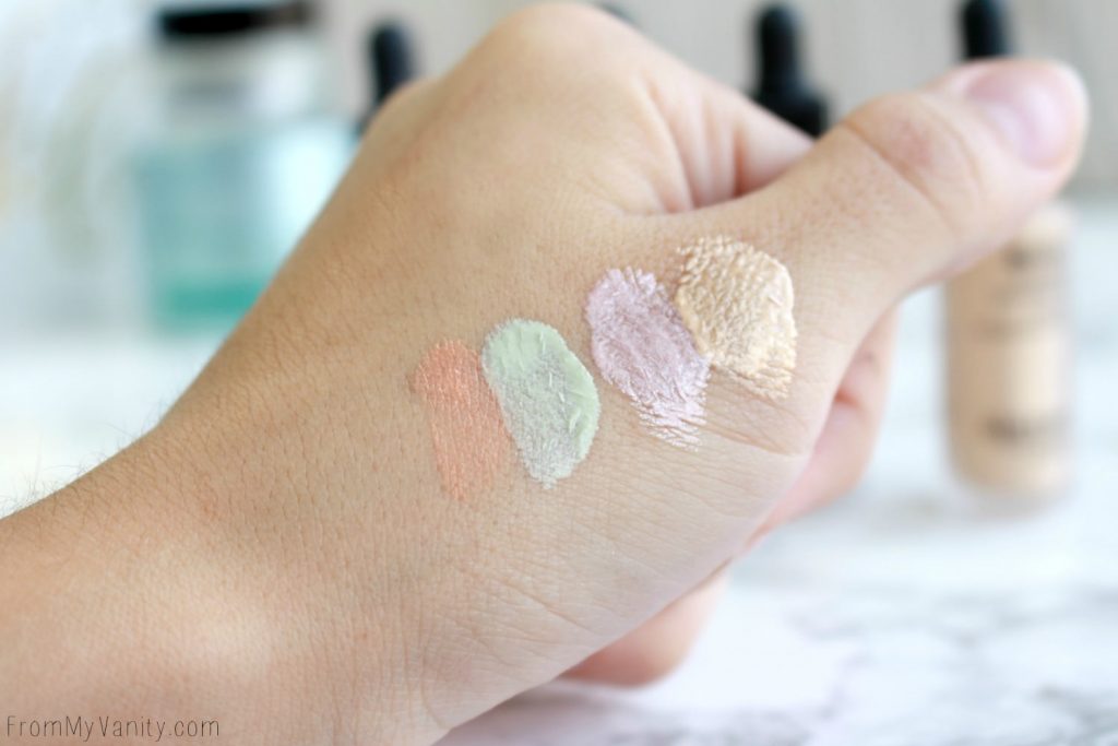 Algenist Reveal Concentrated Drops | The Secret to Natural Makeup? | Swatched drops of the Reveal Concentrated Color Correcting Drops and Concentrated Illuminating Drops