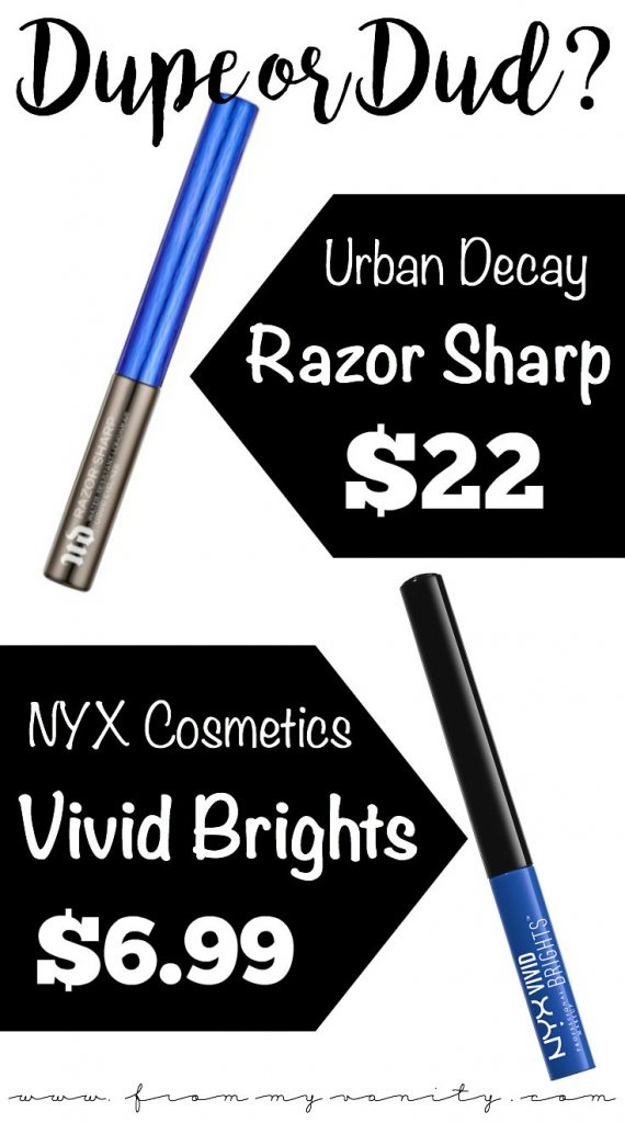 Dupe or Dud | Urban Decay Razor Sharp VS NYX Vivid Brights Liquid Liners | Dupe or Dud? You Be the Judge! | Katie Marie | Comparisons, Swatches, Similarities, Differences 