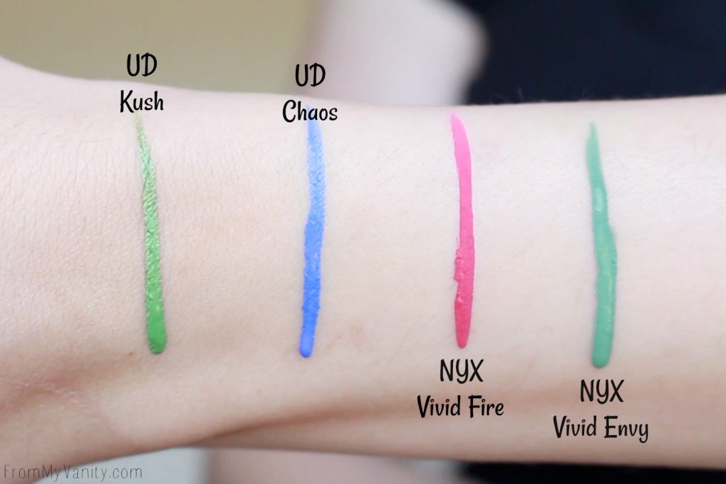 Dupe or Dud | Urban Decay Razor Sharp VS NYX Vivid Brights Liquid Liners | Swatches